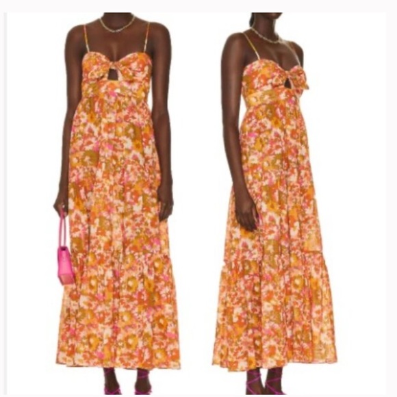 New! House of Harlow 1960 Orange Floral Tiered Maxi Dress | S - Picture 1 of 9